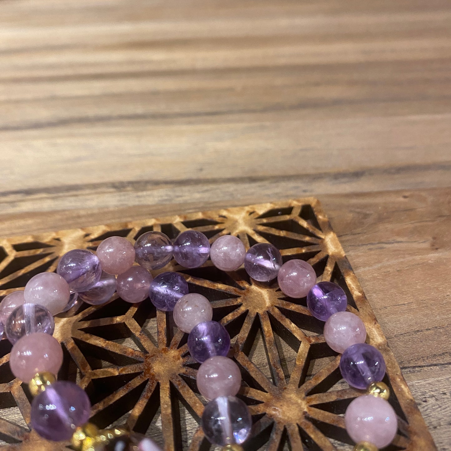 粉晶配紫晶貓頭鷹手串 | Rose Quartz & Amethyst Owl Bracelet