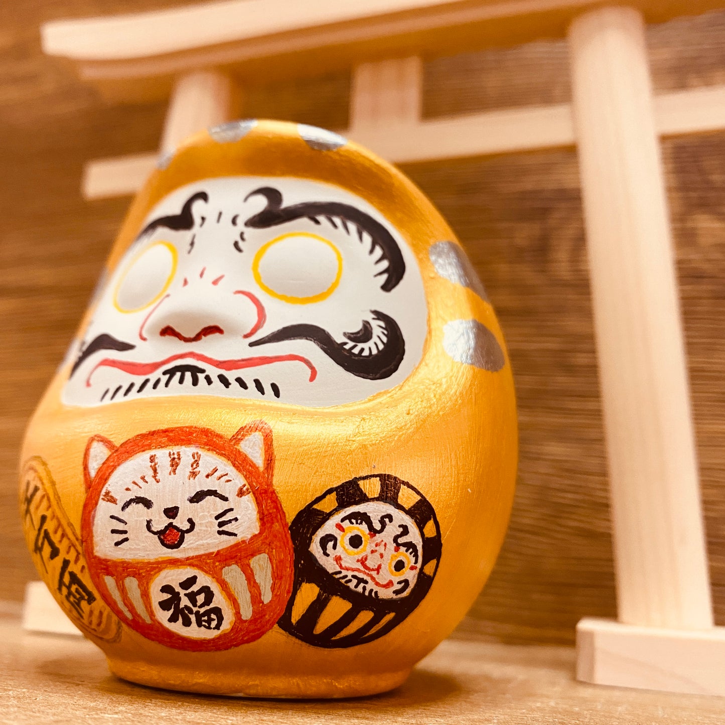 手繪陶瓷達摩 - 金色