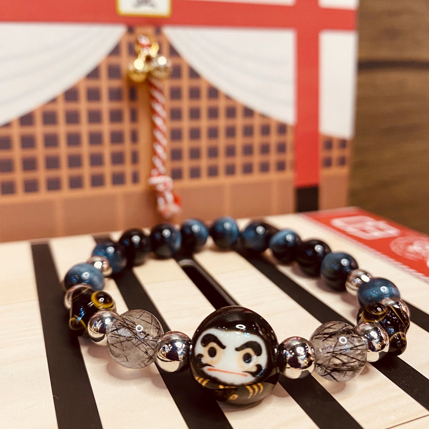 粉晶藍虎眼達摩情侶手串|Rose Quartz Blue Tiger Eye Daruma Couple Bracelets