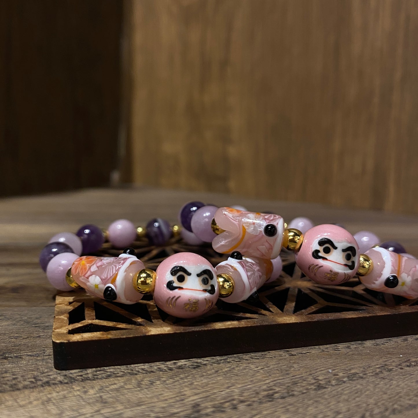 紫鋰輝配夢幻紫水晶 達摩手串 | Kunzite & Amethyst Daruma Bracelet