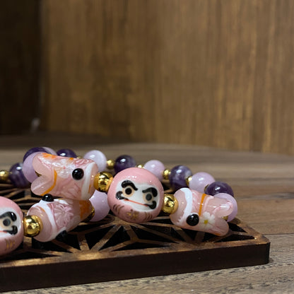紫鋰輝配夢幻紫水晶 達摩手串 | Kunzite & Amethyst Daruma Bracelet
