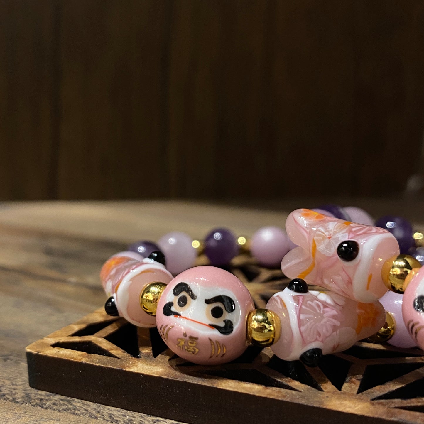 紫鋰輝配夢幻紫水晶 達摩手串 | Kunzite & Amethyst Daruma Bracelet