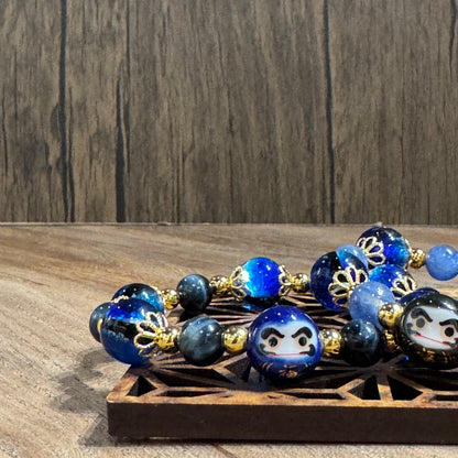 Blue Tiger's Eye Black Daruma Bracelet