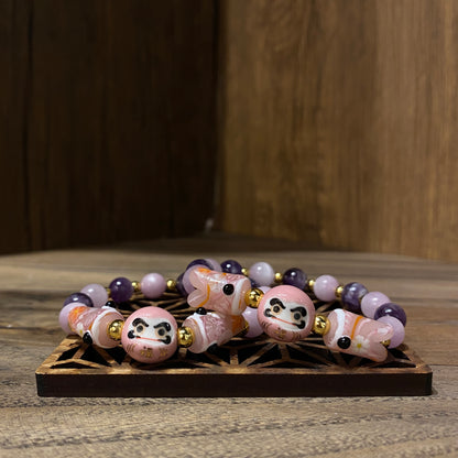 紫鋰輝配夢幻紫水晶 達摩手串 | Kunzite & Amethyst Daruma Bracelet