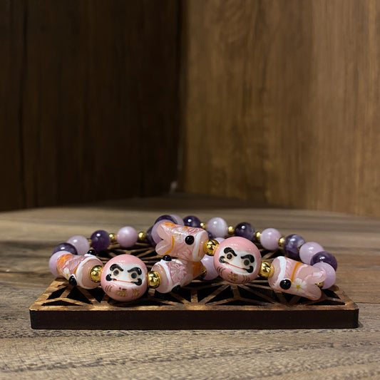 紫鋰輝配夢幻紫水晶 達摩手串 | Kunzite & Amethyst Daruma Bracelet
