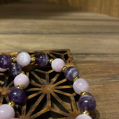 紫鋰輝配夢幻紫水晶 達摩手串 | Kunzite & Amethyst Daruma Bracelet