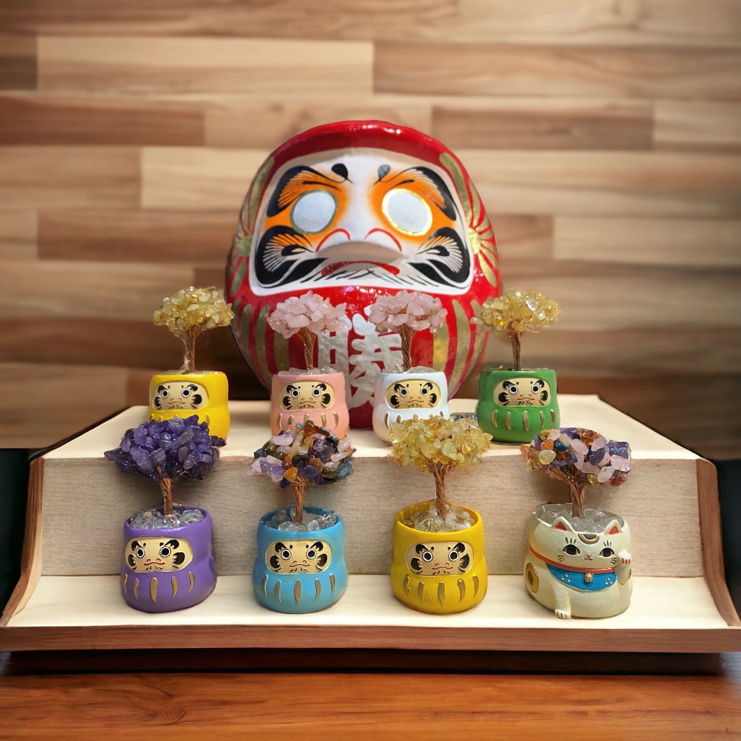 迷你達摩水晶樹 | 招財開運擺件 | Mini Daruma Crystal Tree