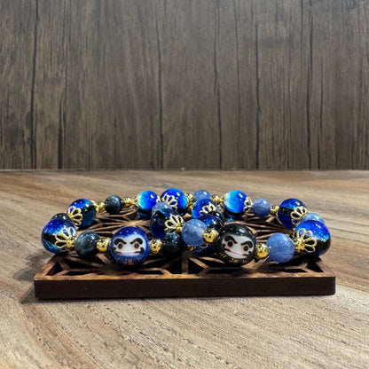 Blue Tiger's Eye Black Daruma Bracelet