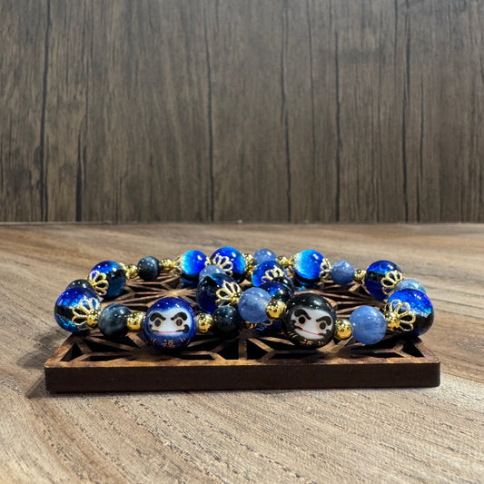 藍虎眼配黑達摩手鏈 | Blue Tiger's Eye Black Daruma Bracelet