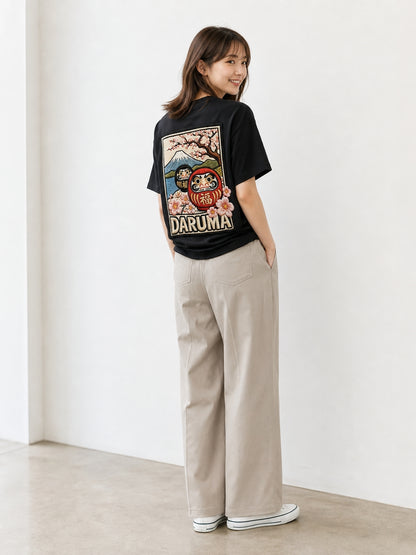Daruma Cherry Blossom Digital Embroidery Print T-shirt