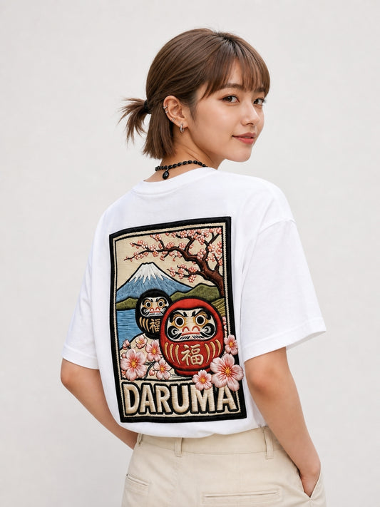 達摩櫻花數碼織繪T恤｜Daruma Embroidery Print T-shirt