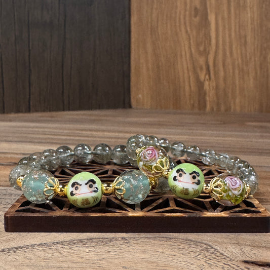 綠碧髮。琉璃珠。達摩 | Green Rutilated Quartz Daruma Bracelet