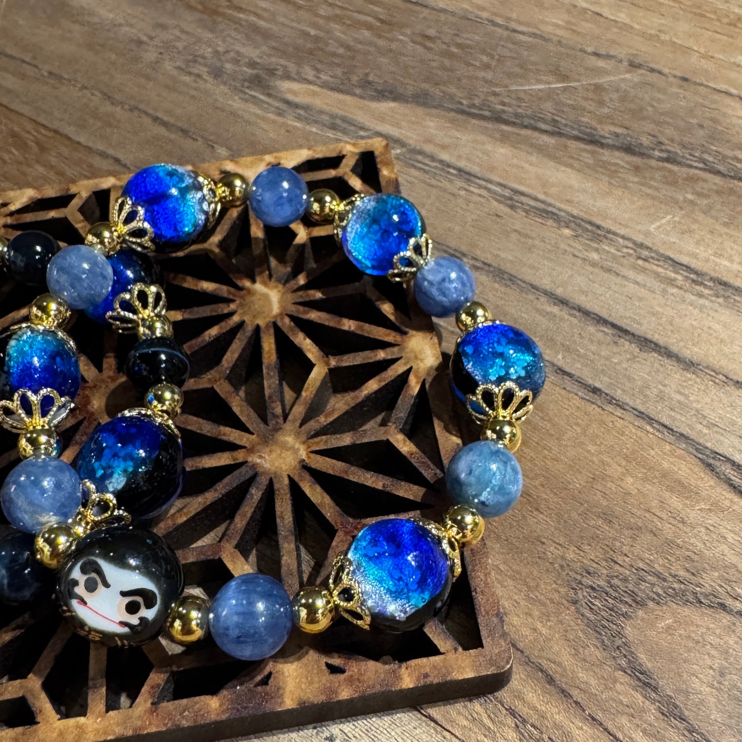 Blue Tiger's Eye Black Daruma Bracelet