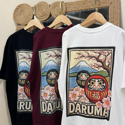 Daruma Cherry Blossom Digital Embroidery Print T-shirt