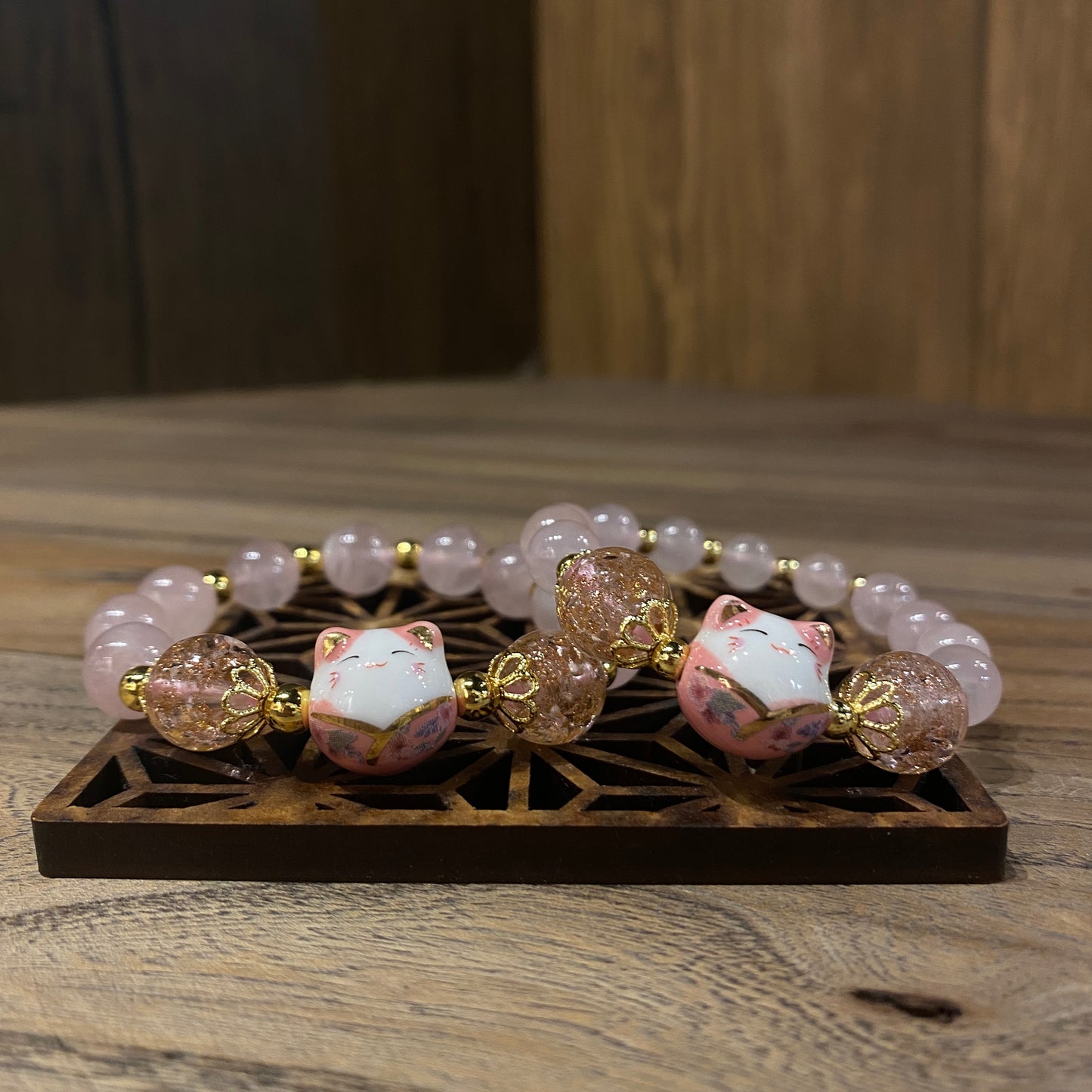 粉晶。招財貓 | Pink Quartz Maneki Neko Bracelet
