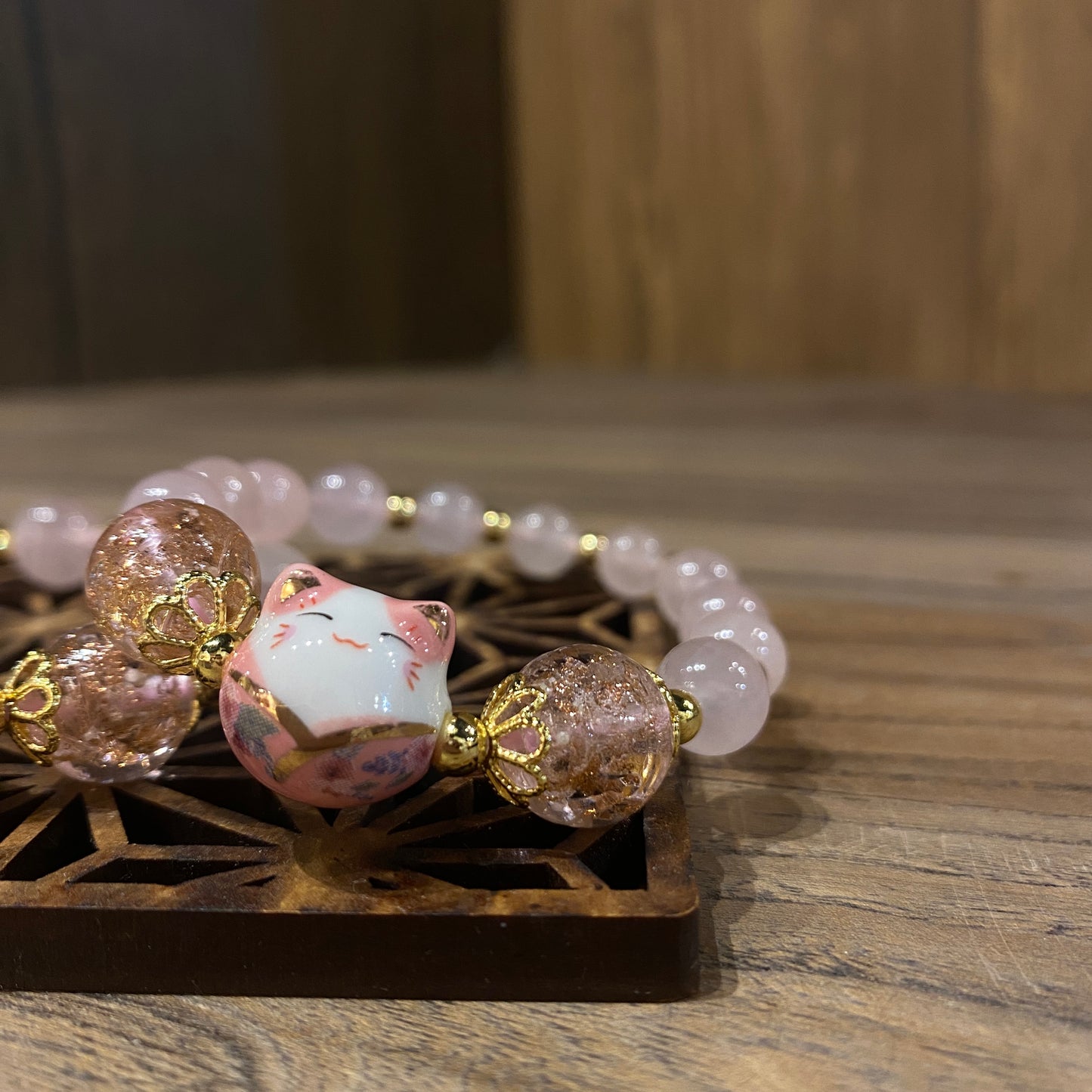 粉晶。招財貓 | Pink Quartz Maneki Neko Bracelet