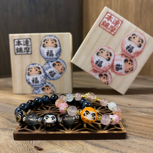 粉晶藍虎眼達摩情侶手串｜Rose Quartz Blue Tiger Eye Daruma Couple Bracelets