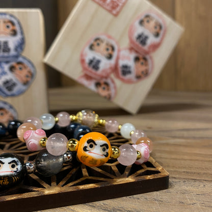 粉晶藍虎眼達摩情侶手串｜Rose Quartz Blue Tiger Eye Daruma Couple Bracelets