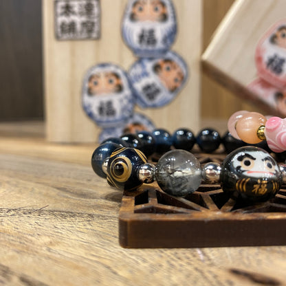 粉晶藍虎眼達摩情侶手串｜Rose Quartz Blue Tiger Eye Daruma Couple Bracelets
