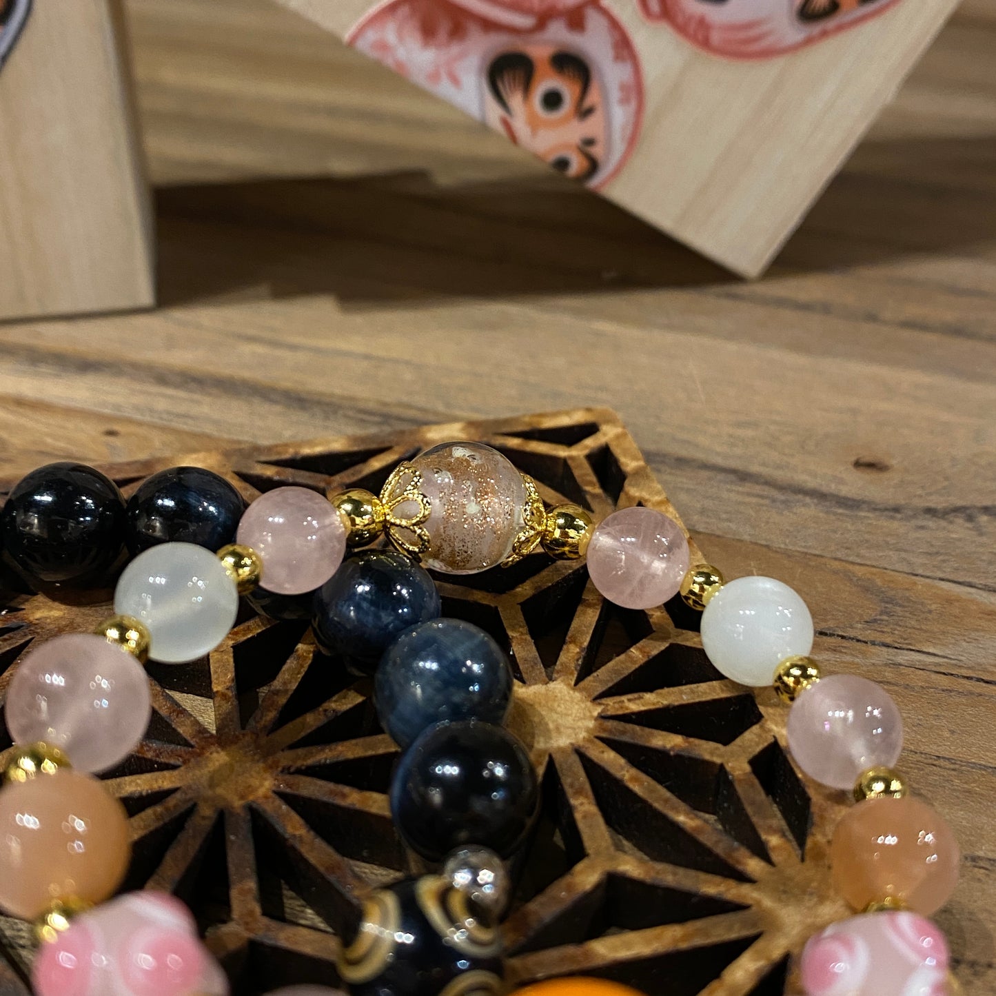 粉晶藍虎眼達摩情侶手串｜Rose Quartz Blue Tiger Eye Daruma Couple Bracelets