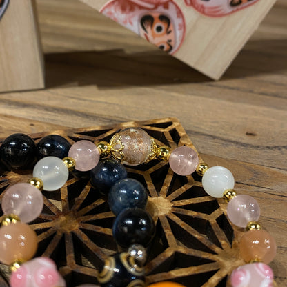 粉晶藍虎眼達摩情侶手串｜Rose Quartz Blue Tiger Eye Daruma Couple Bracelets