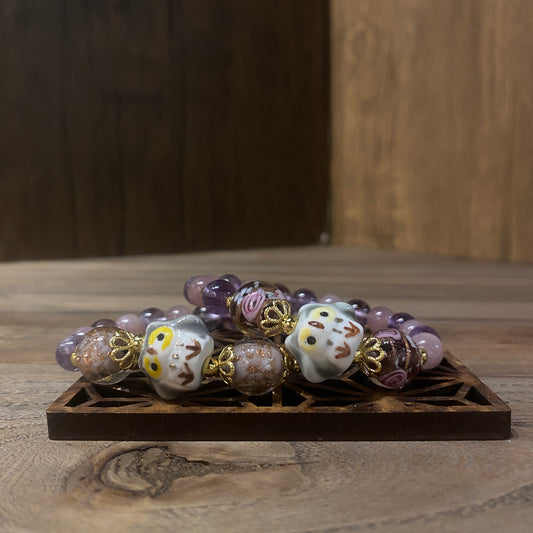 Rose Quartz & Amethyst Owl Bracelet