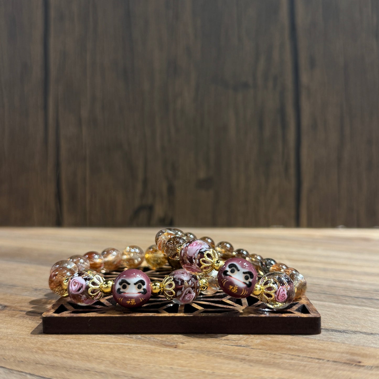 黑金髮晶達摩手串｜ Black Gold Rutilated Quartz Daruma Bracelet