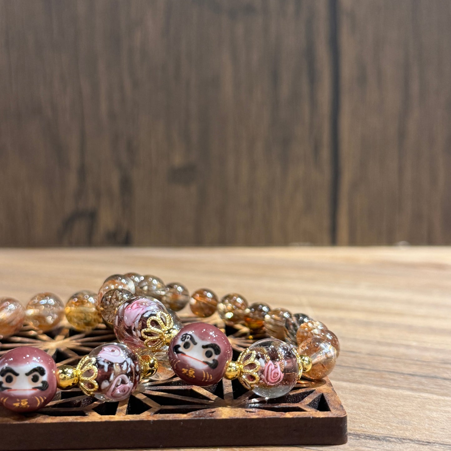 黑金髮晶達摩手串｜ Black Gold Rutilated Quartz Daruma Bracelet