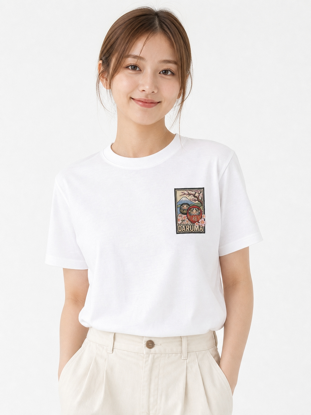 達摩櫻花數碼織繪T恤｜Daruma Embroidery Print T-shirt
