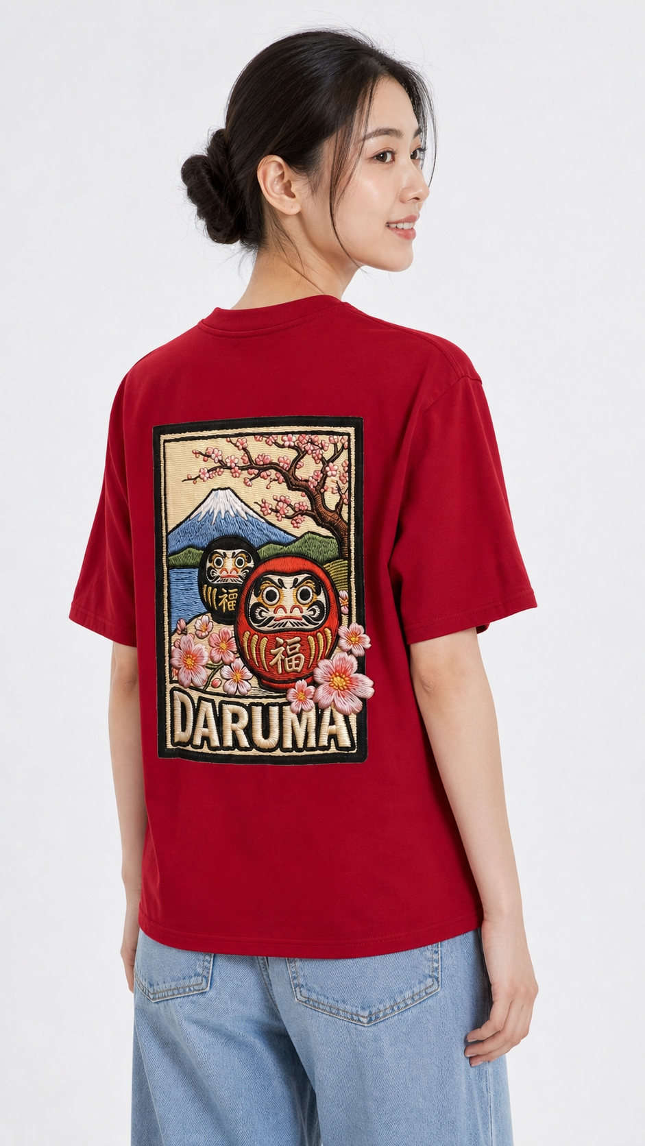 達摩櫻花數碼織繪T恤｜Daruma Embroidery Print T-shirt