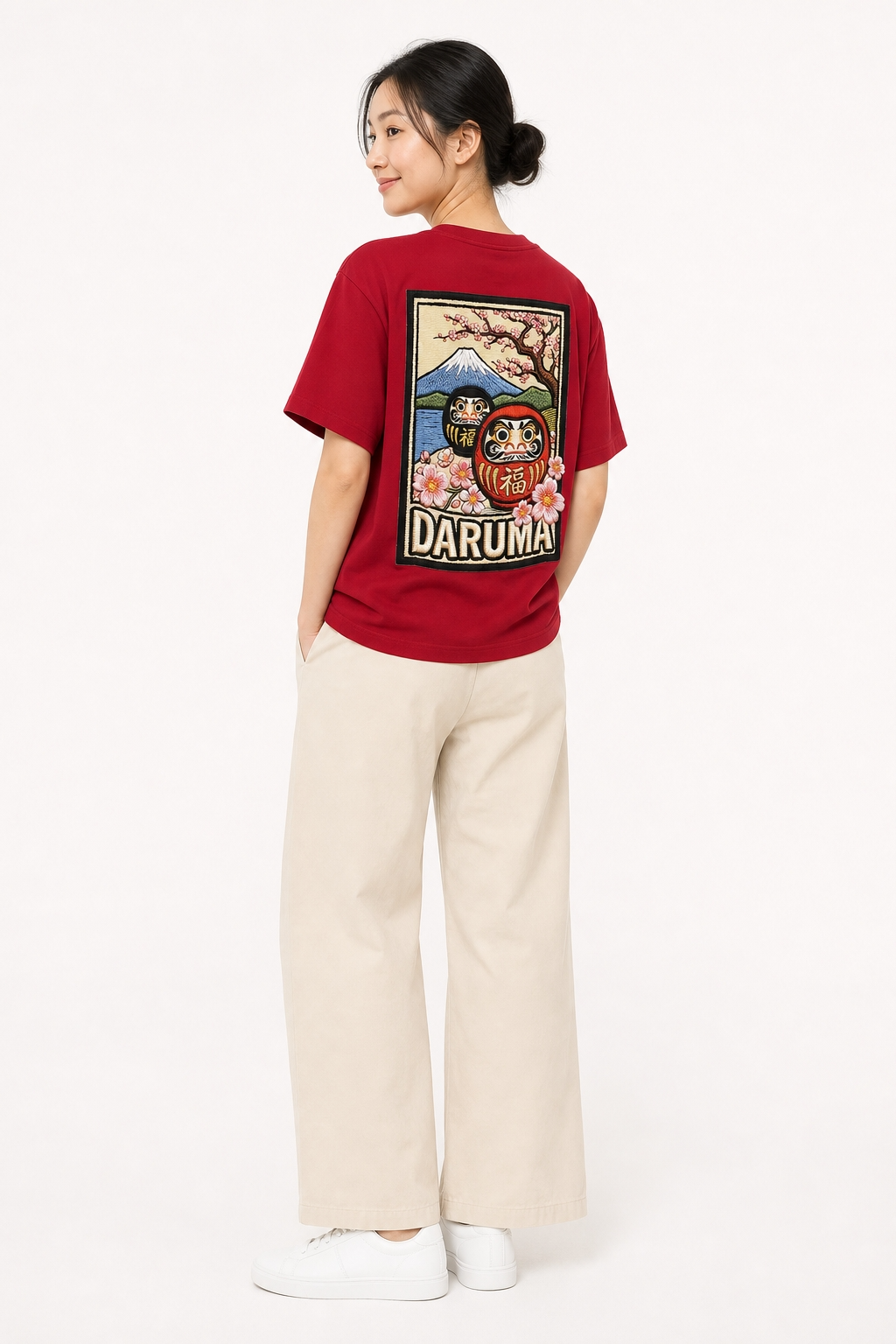 達摩櫻花數碼織繪T恤｜Daruma Embroidery Print T-shirt