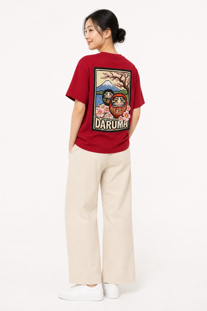 Daruma Cherry Blossom Digital Embroidery Print T-shirt