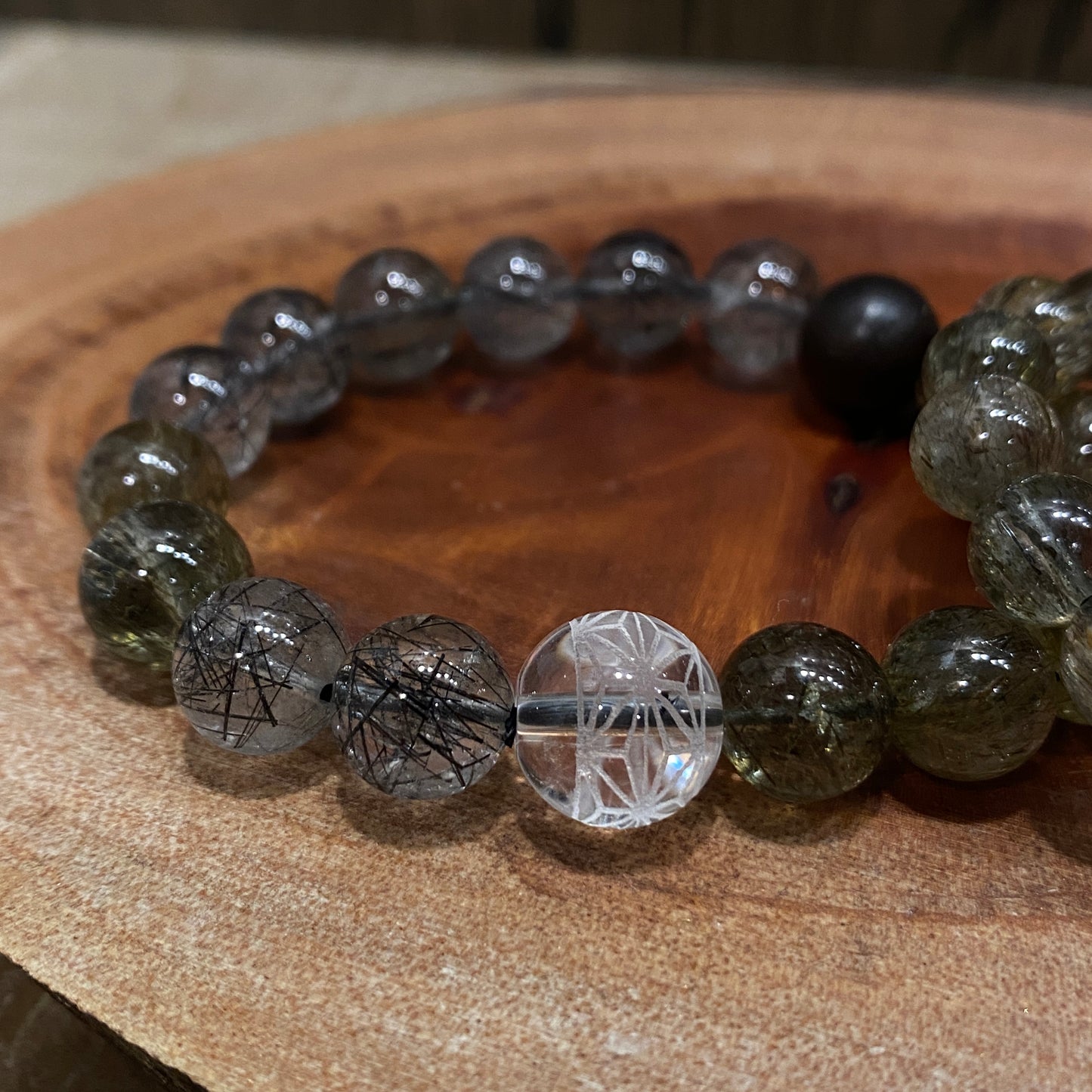 日本麻の葉｜黑髮晶｜綠碧髮手串 | Japanese Asanoha Crystal Bracelet