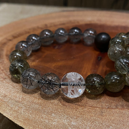 日本麻の葉｜黑髮晶｜綠碧髮手串 | Japanese Asanoha Crystal Bracelet