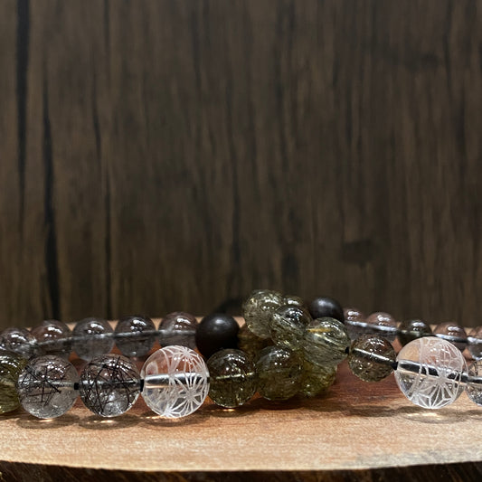 日本麻の葉｜黑髮晶｜綠碧髮手串 | Japanese Asanoha Crystal Bracelet
