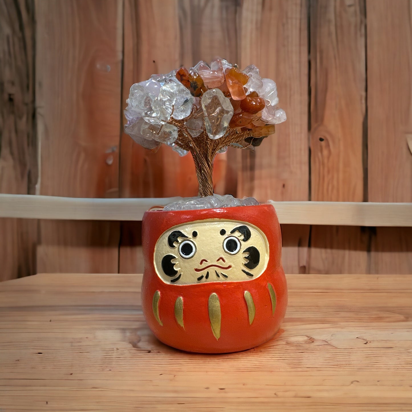 迷你達摩水晶樹 | 招財開運擺件 | Mini Daruma Crystal Tree