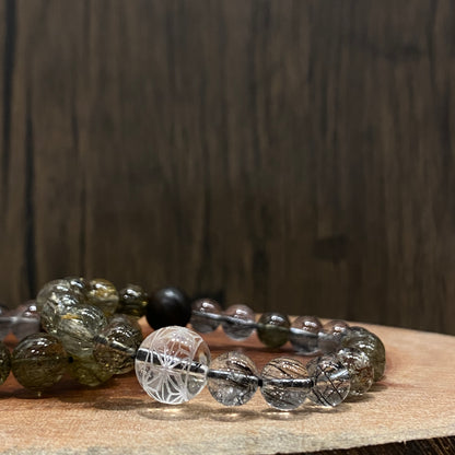 日本麻の葉｜黑髮晶｜綠碧髮手串 | Japanese Asanoha Crystal Bracelet