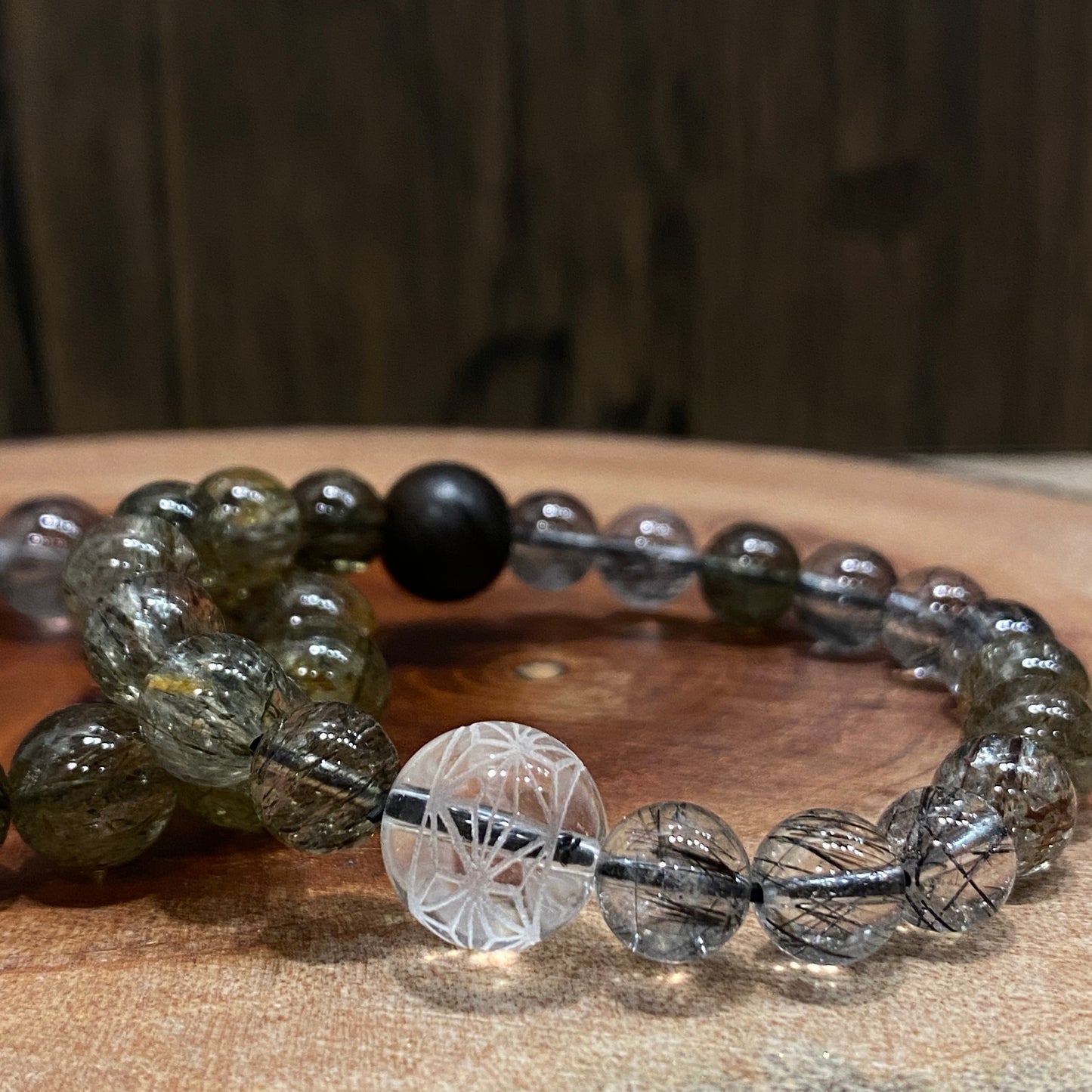 日本麻の葉｜黑髮晶｜綠碧髮手串 | Japanese Asanoha Crystal Bracelet