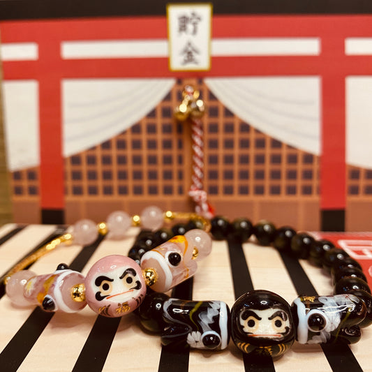 粉晶。黑曜石。達摩鯉魚情侶款