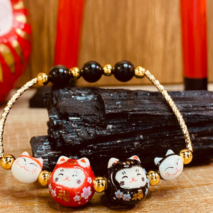 紅黑達摩猫手環款