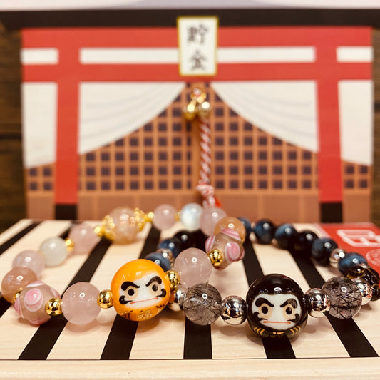 粉晶。藍虎眼。達摩鯉魚情侶款