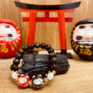 紅黑達摩猫配黑金曜 8mm